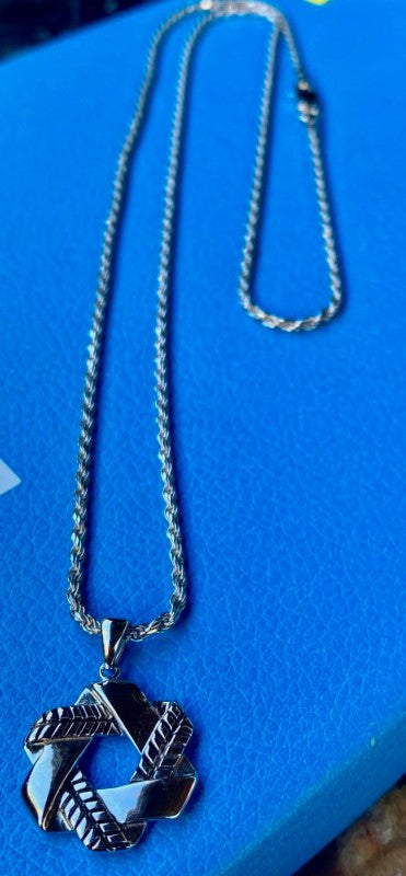 Stitched Star of David Pendant Necklace 925 Sterling Silver