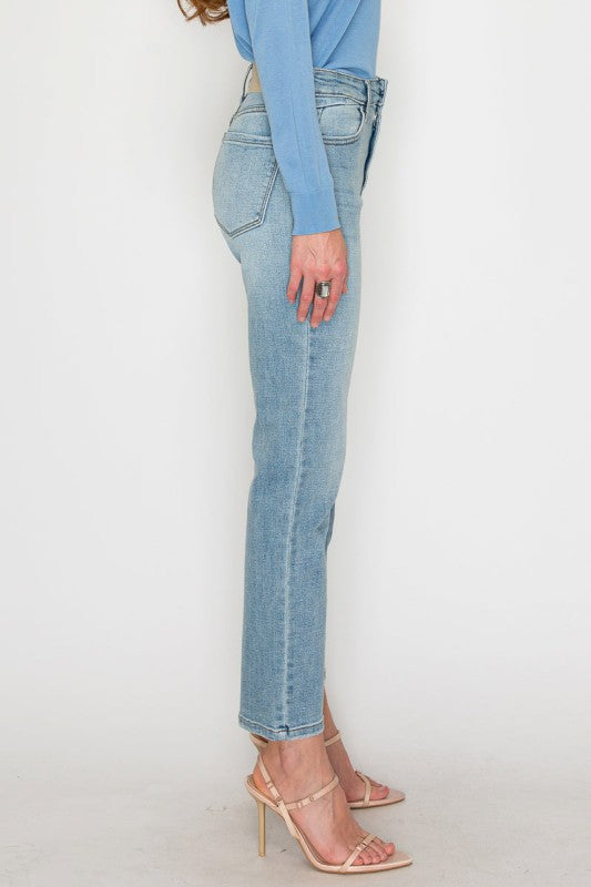 High Rise Slim Ankle Straight Jeans Light Stone Wash AT1747STL