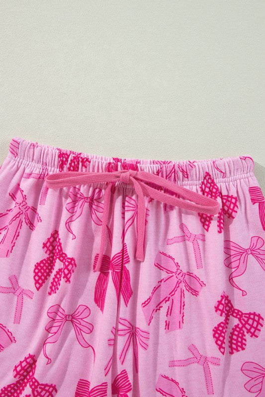Bow Shirt and Shorts Pajamas Set Polyester Spandex
