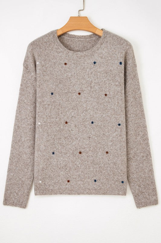 Polka Dot Drop Shoulder Sweater Cozy Warm Sweater
