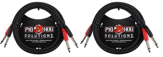6ft Dual 1/4' TS Mono Male to Male Plug Noise Free Audio Cable Pig Hog 2 Pack