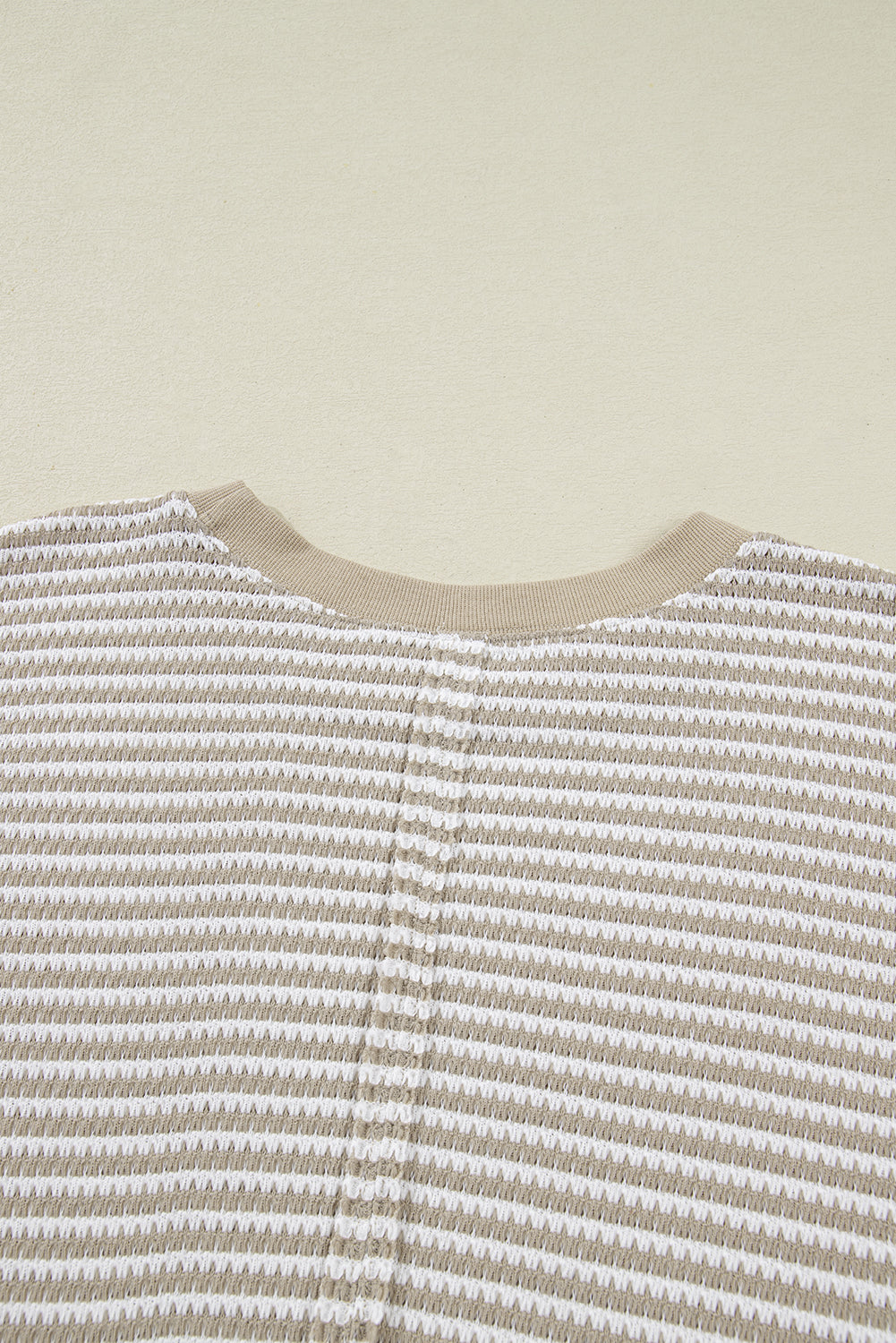 Brown Stripe Ribbed Trim Drop Shoulder Long Sleeve Oversized Top Plus Size