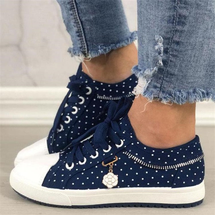Floral Embroidered Polka Dot Print Sneakers Women's Casual Canvas Shoes
