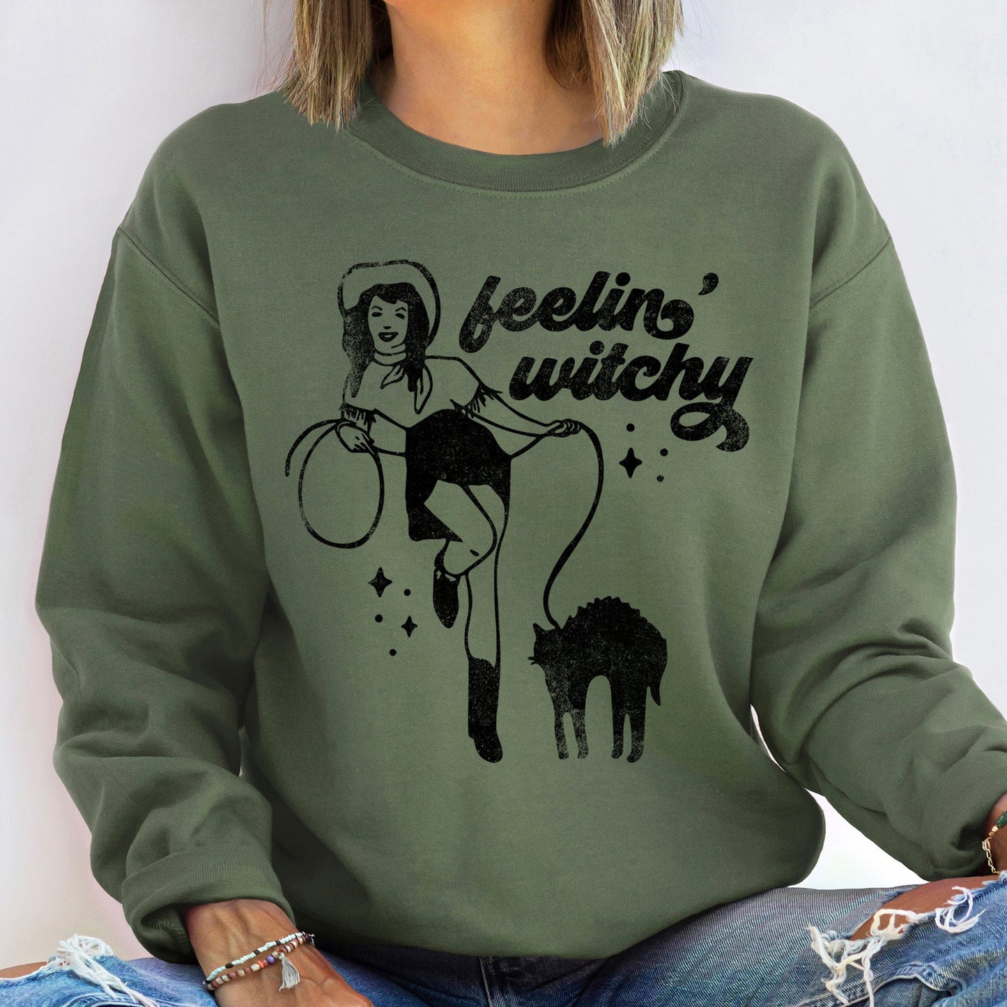 Feeling Witchy Halloween Sweatshirt Soft Cotton/Polyester Blend Sweatshirt