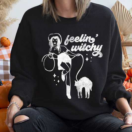 Feeling Witchy Vintage Halloween Sweatshirt Unisex Cotton Blend