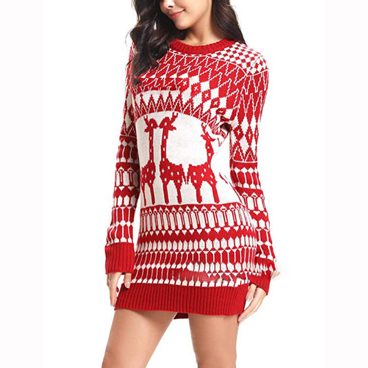 Slim Long Sleeve Fawn Christmas Sweater Women