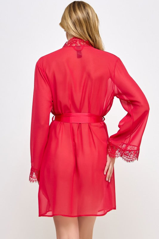 Vivian Chiffon Bodice Robe with Lace Trim