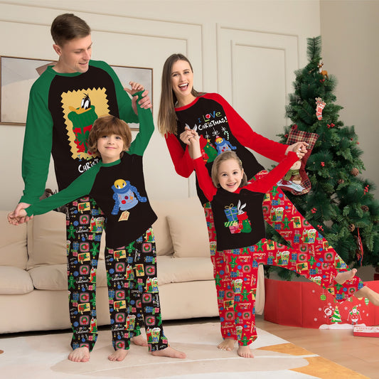 Holiday Pajamas Red Spliced Pattern Suit