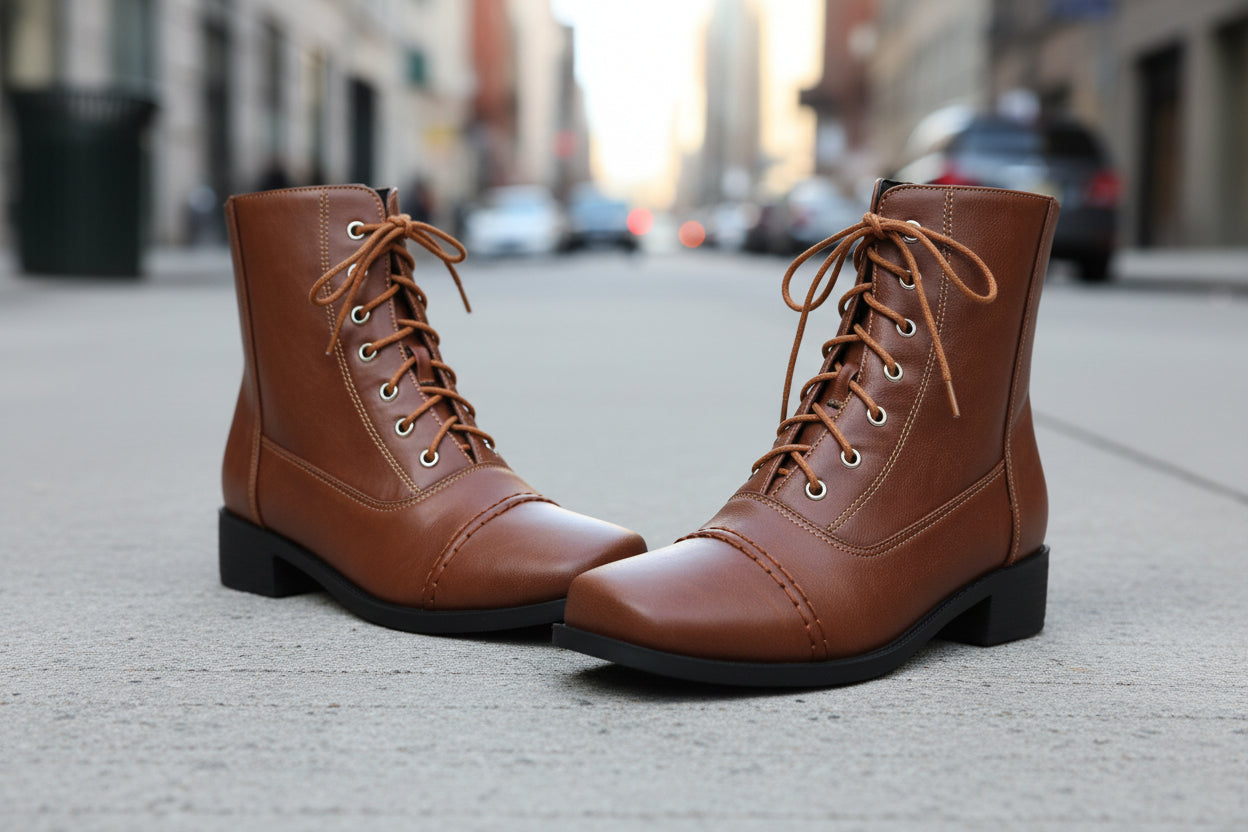Women’s Lace-Up Square Toe Comfortable Motorcycle Boots