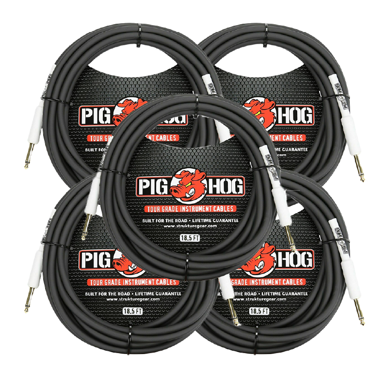 8mm Tour Grade Instrument Cable 18.6 FT 5 Pack Pig Hog PH186