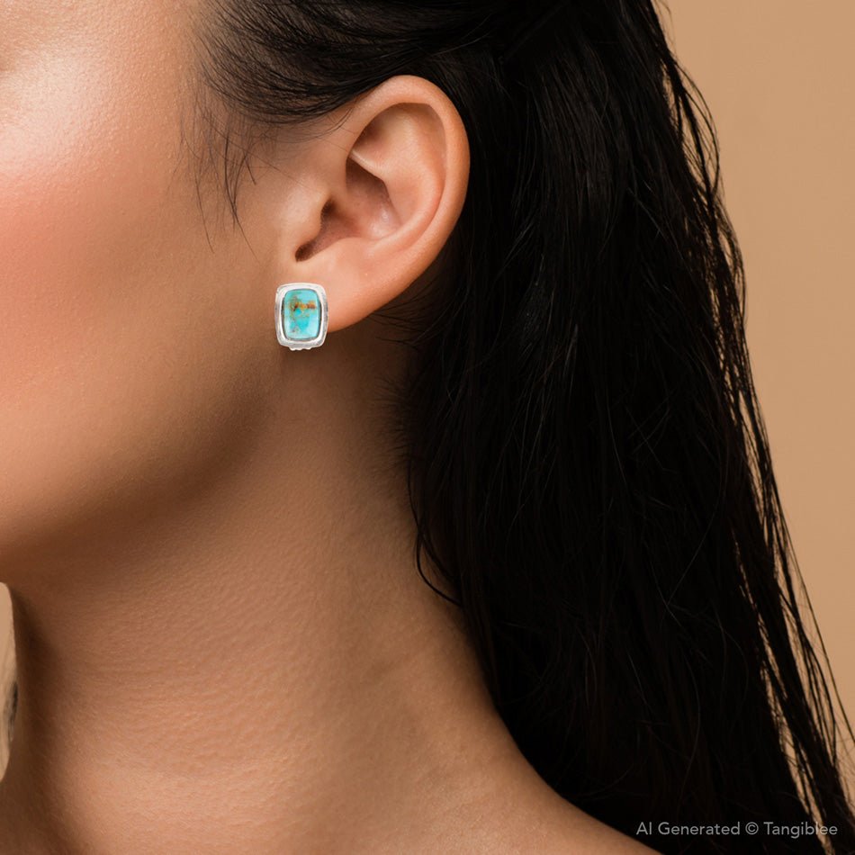 Blue Turquoise Clip Earrings Sterling Silver Fiji Isles