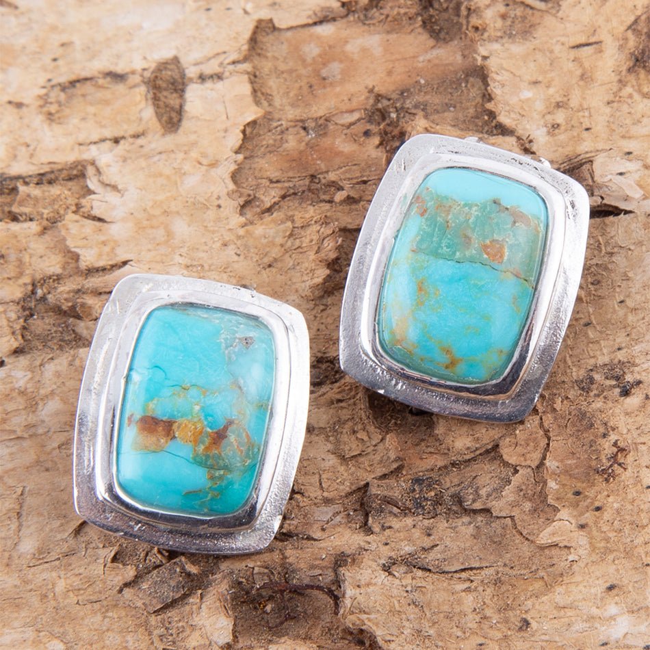 Blue Turquoise Clip Earrings Sterling Silver Fiji Isles