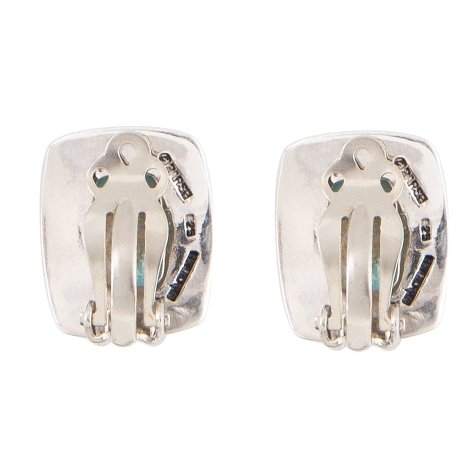 Blue Turquoise Clip Earrings Sterling Silver Fiji Isles