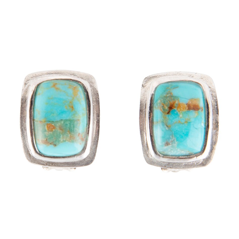 Blue Turquoise Clip Earrings Sterling Silver Fiji Isles