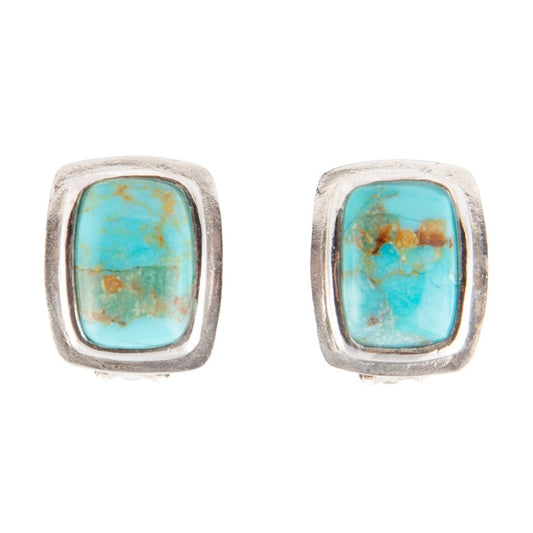 Blue Turquoise Clip Earrings Sterling Silver Fiji Isles