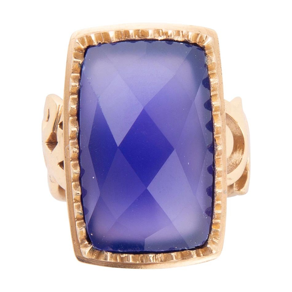 Blue Agate Filigreed Golden Statement Ring Barse Jewelry