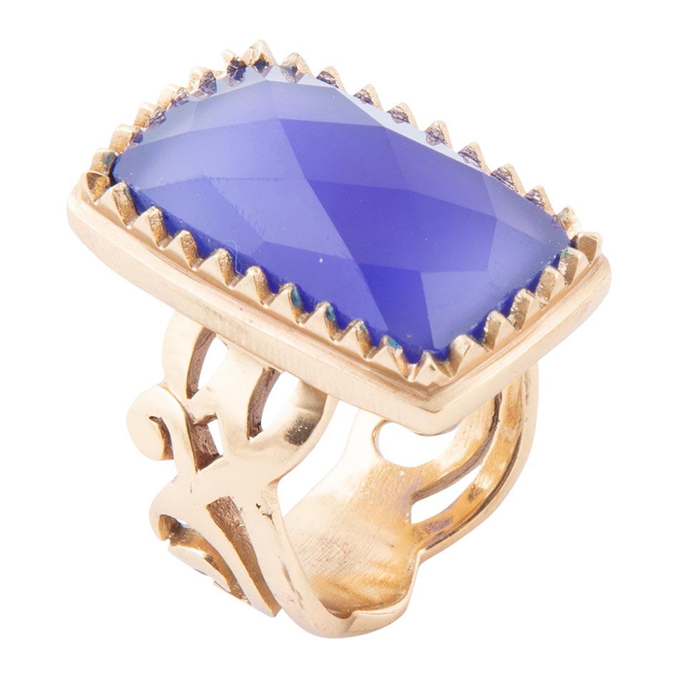 Blue Agate Filigreed Golden Statement Ring Barse Jewelry