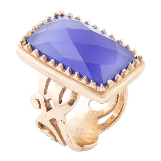 Blue Agate Filigreed Golden Statement Ring Barse Jewelry