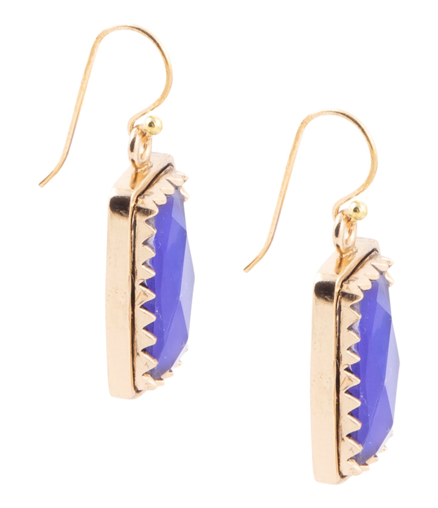 Blue Agate Rectangular Shape Golden Drop Earrings Barse Jewelry