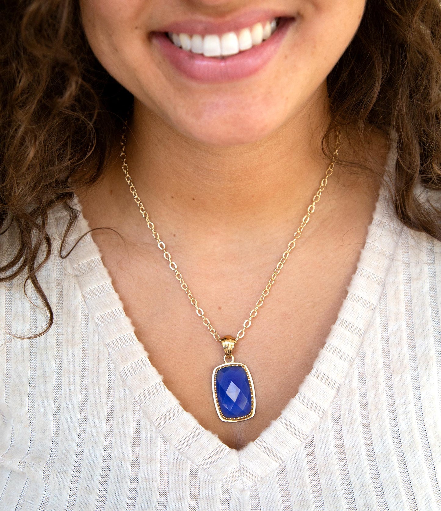 Blue Agate Filigreed Golden Pendant Necklaces Barse Jewelry