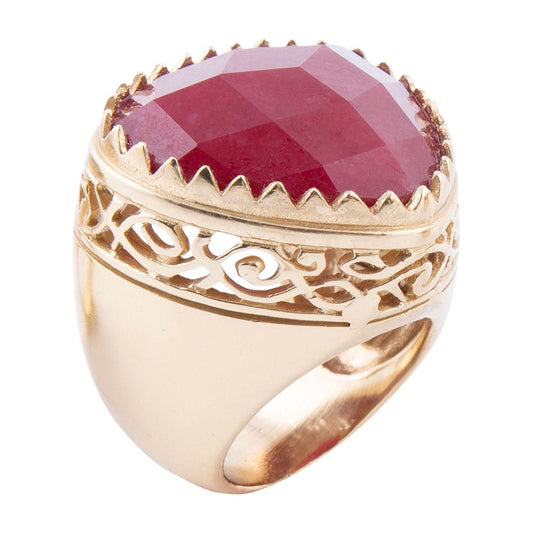 Red Quartz Filigreed Golden Statement Ring Barse Jewelry