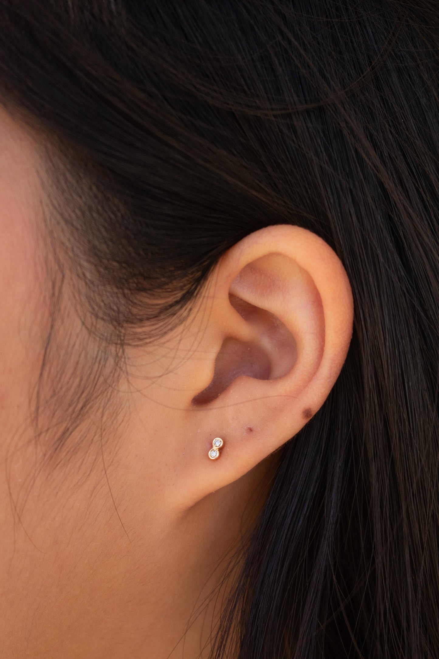 Yellow Gold Double Circle Studs with Champagne Diamonds Oslo Studs