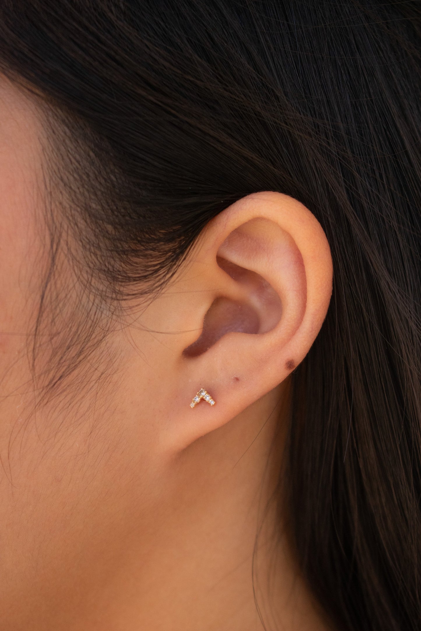 14k Yellow Gold Chevron Studs Vienna Studs Set & Stones