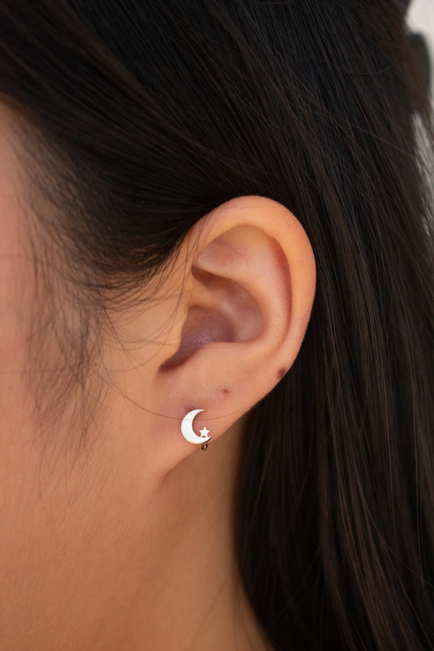 14k Yellow Gold Star and Moon Huggies Tuscany