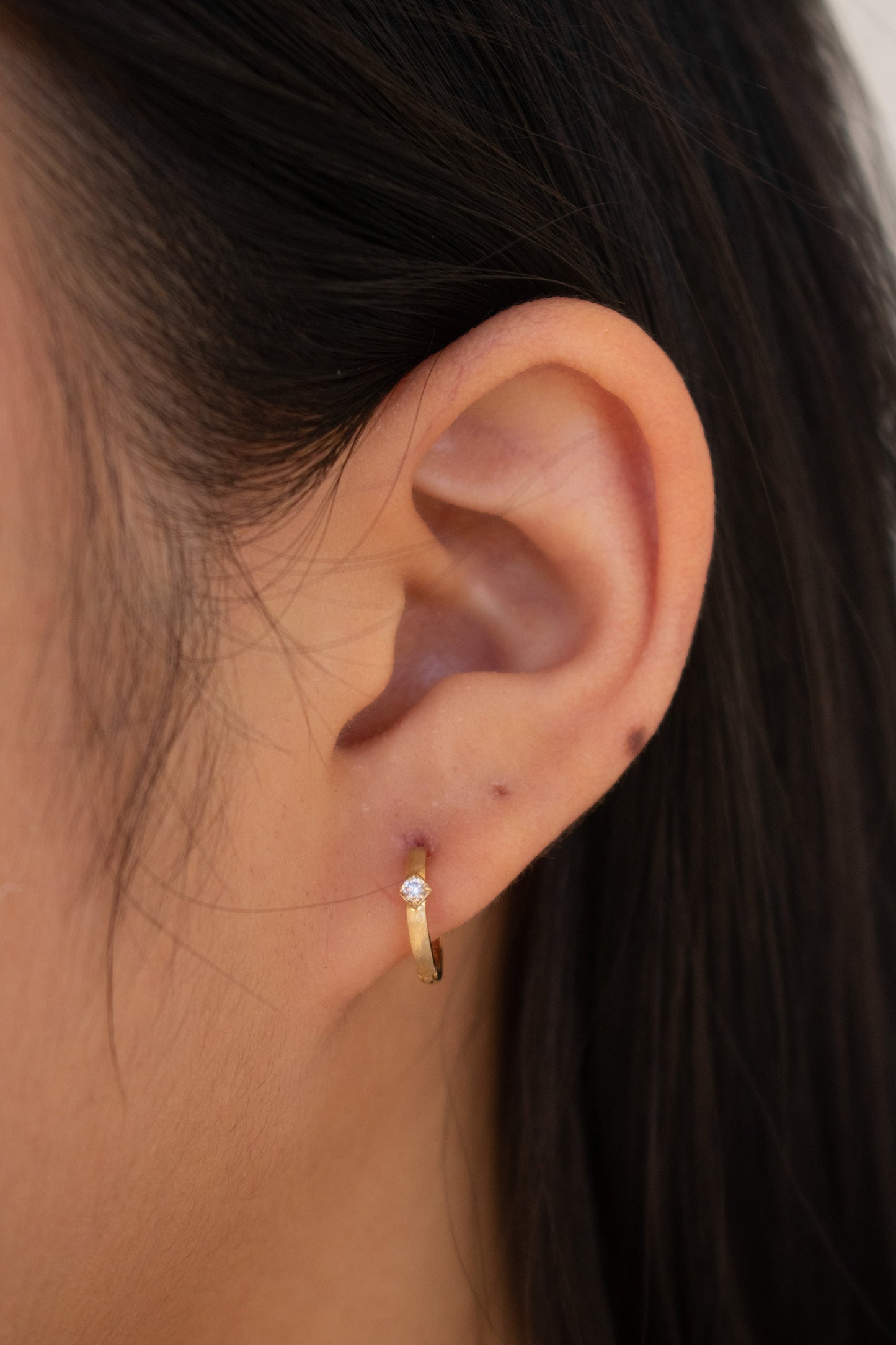 Lima Champagne Diamond 14k Yellow Gold Matte Finish Huggies Set & Stones