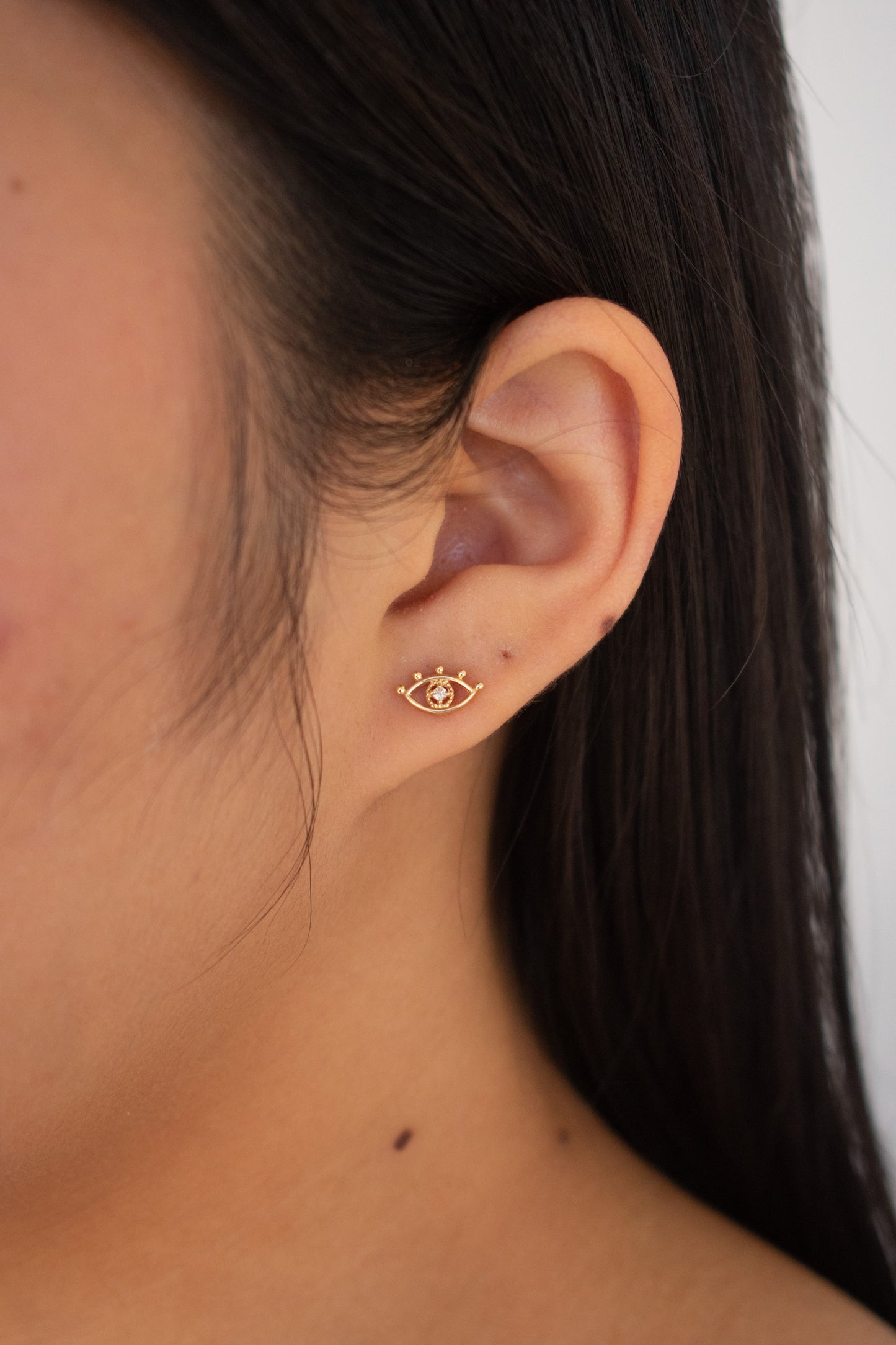 14k Yellow Gold Evil Eye Studs Champagne Diamonds Santorini Studs