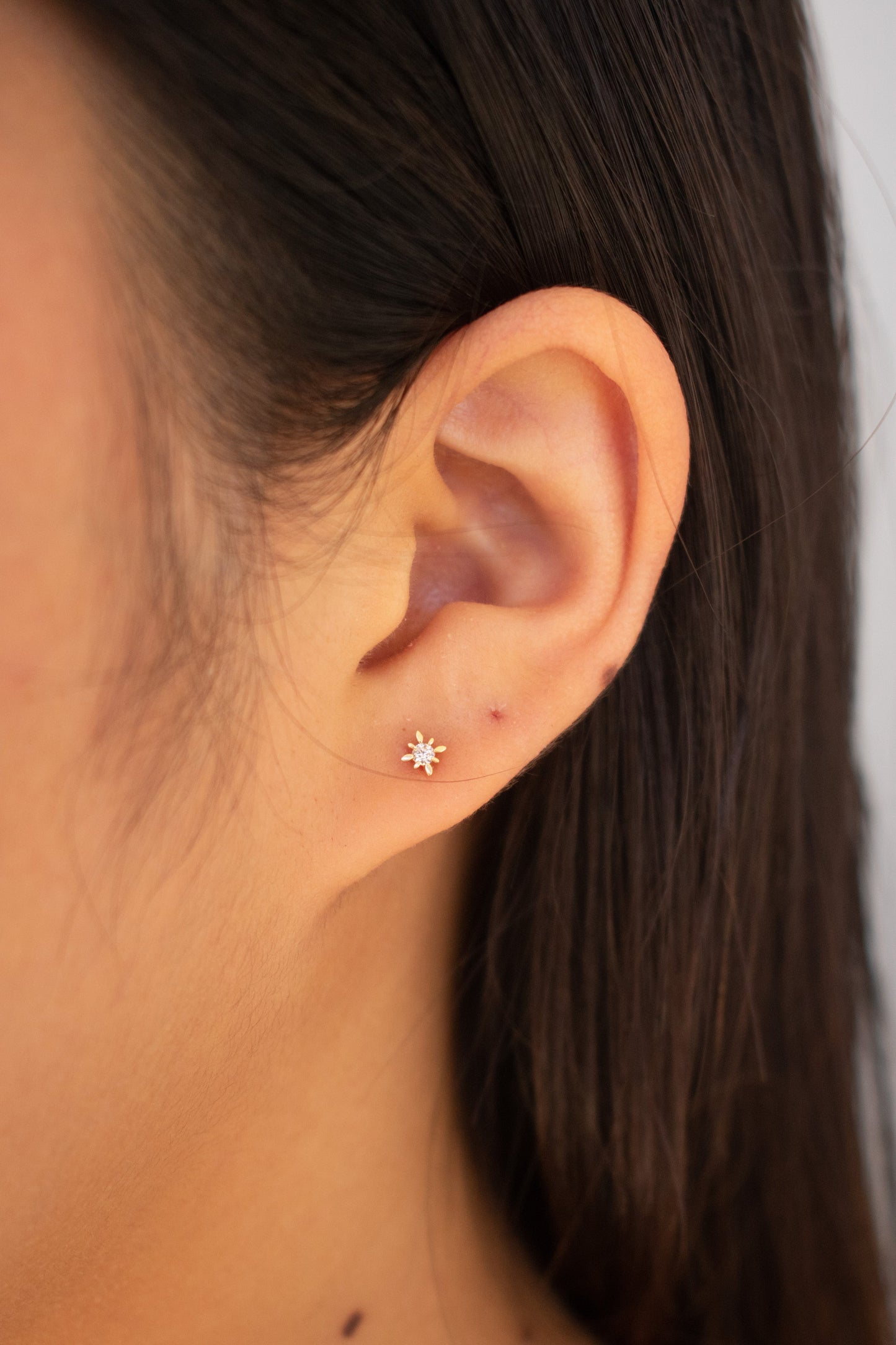 14k Yellow Gold Compass Star Champagne Diamond Studs