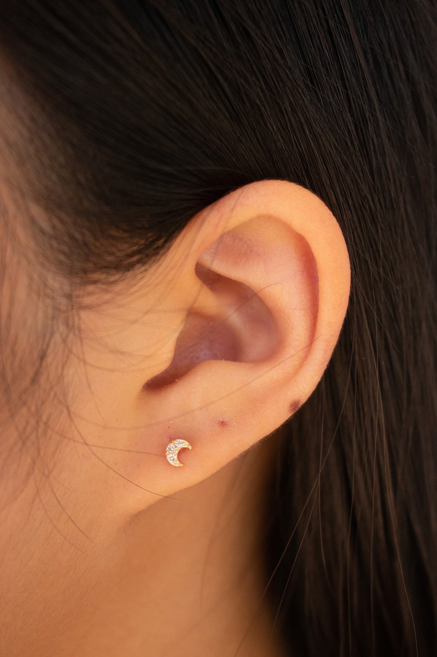 14k Yellow Gold Champagne Diamond Moon Studs Earrings Claro Studs