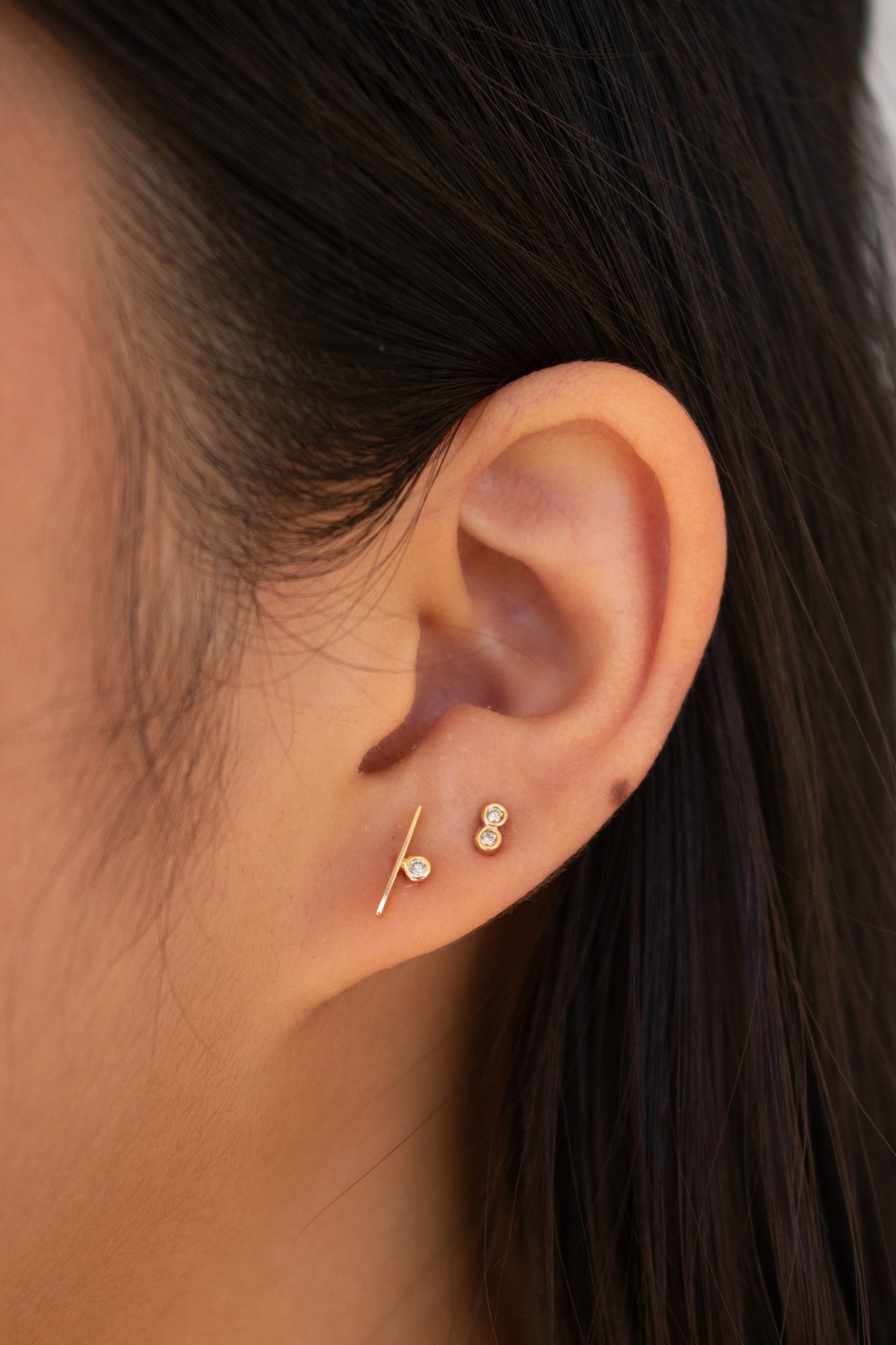 Yellow Gold Double Circle Studs with Champagne Diamonds Oslo Studs