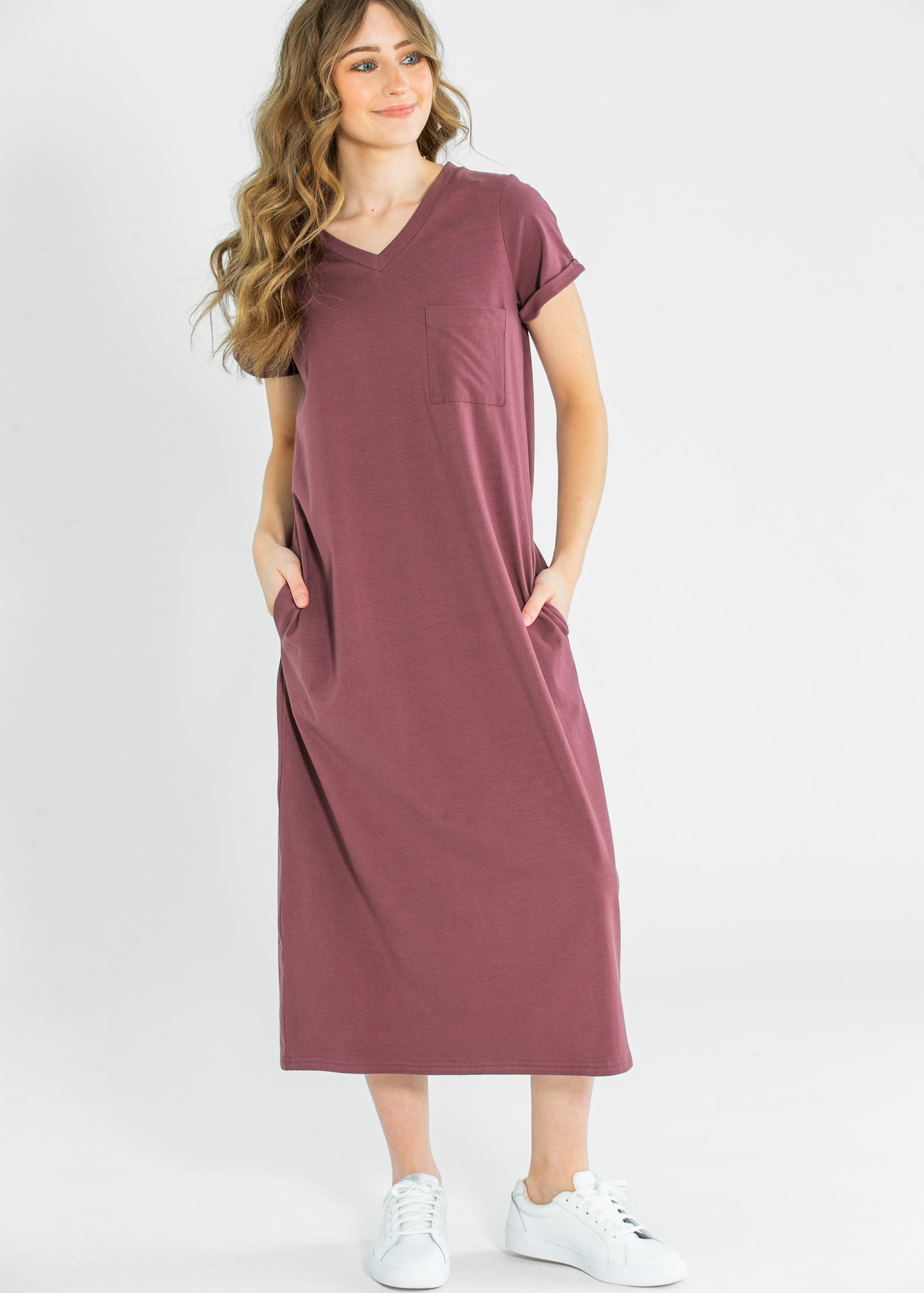 Finley V-neck Berry Midi T-shirt Dress Inherit Co.
