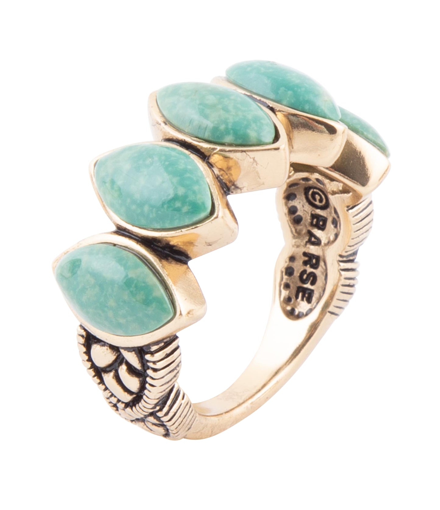 Green Turquoise Five Stone Ring Golden Bronze Barse Jewelry