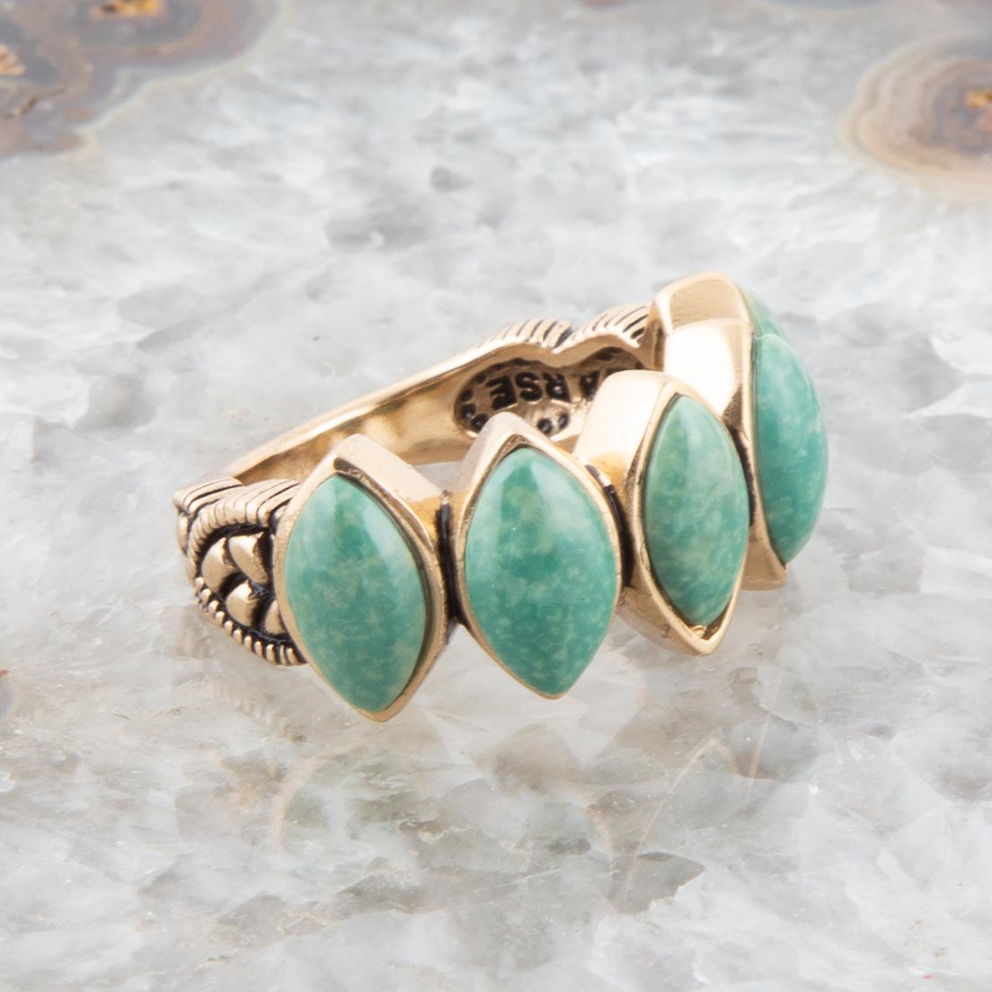 Green Turquoise Five Stone Ring Golden Bronze Barse Jewelry