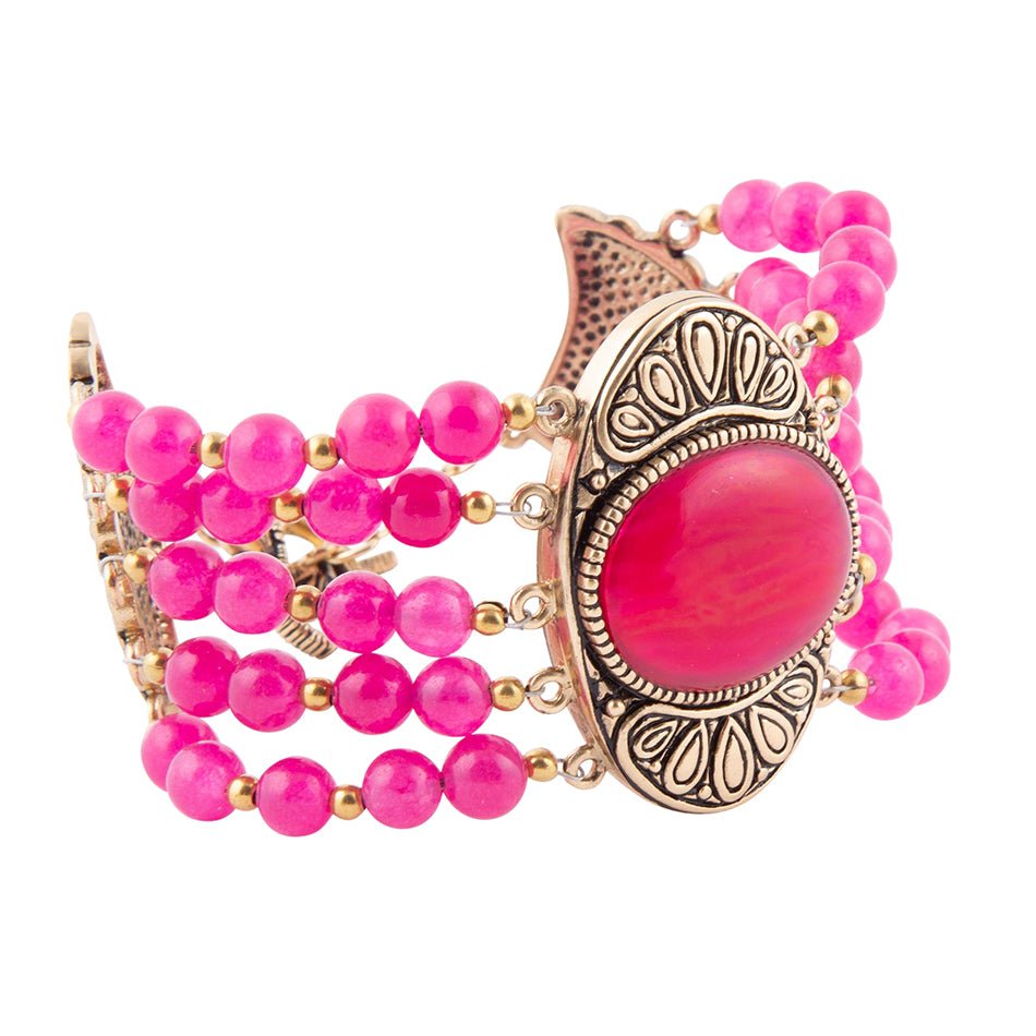 Magenta Agate Golden Statement Bracelet Flamenco Pink