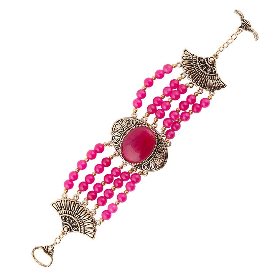 Magenta Agate Golden Statement Bracelet Flamenco Pink