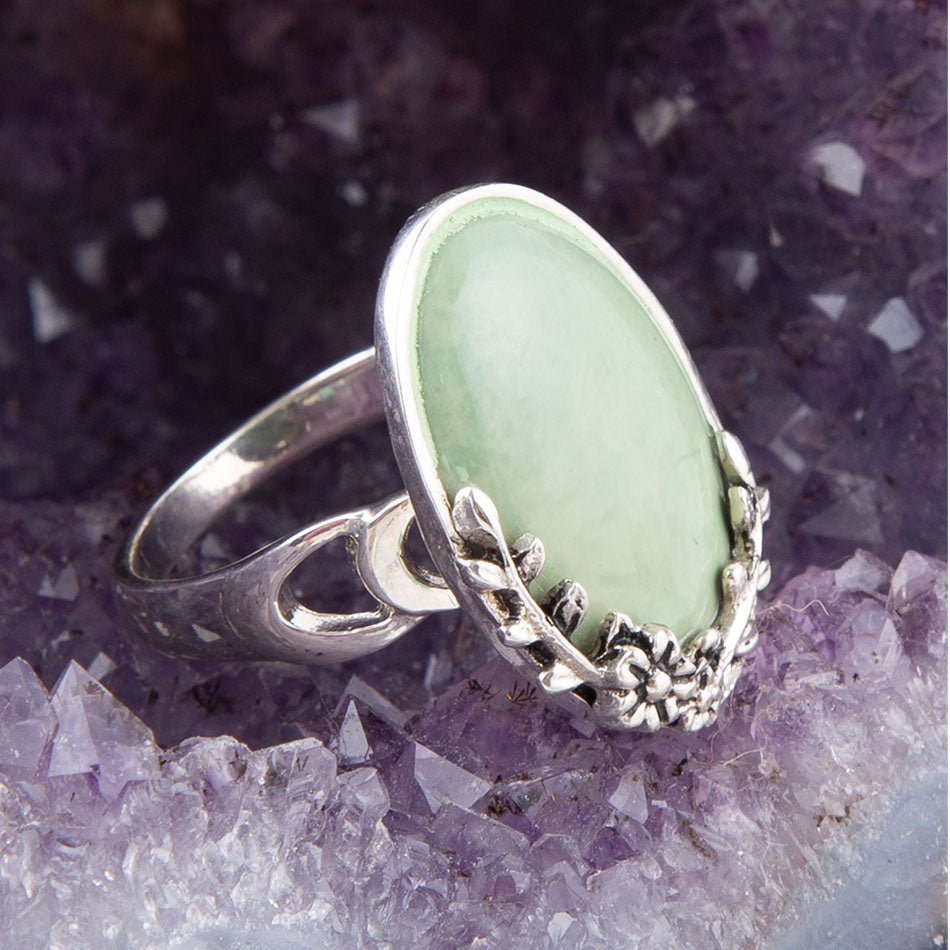 Floral Green Turquoise Sterling Silver Ring