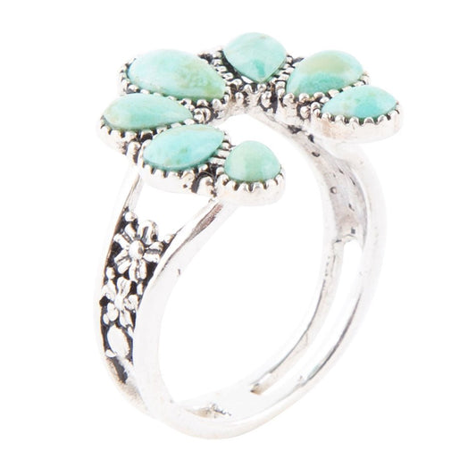 Floral Blue Turquoise Sterling Silver Ring Jewelry