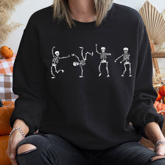 Flossing Skeletons Vintage Halloween Sweatshirt Cotton-Polyester Blend Sweatshirt
