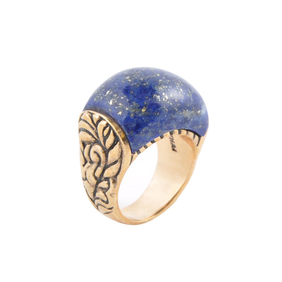 Flourished Bronze Ring Lapis Genuine Stone Barse Jewelry