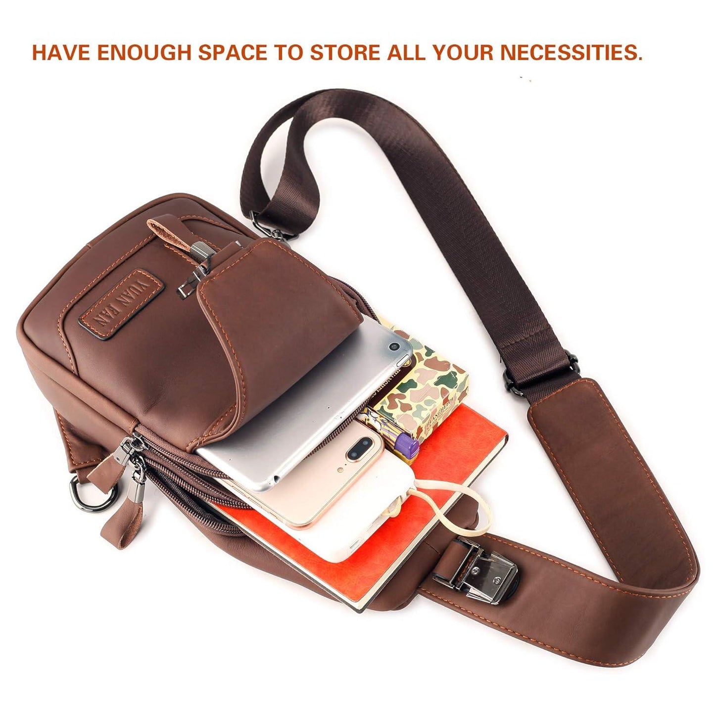 Genuine Leather Coffee Sling Backpack FR Fashion Co.
