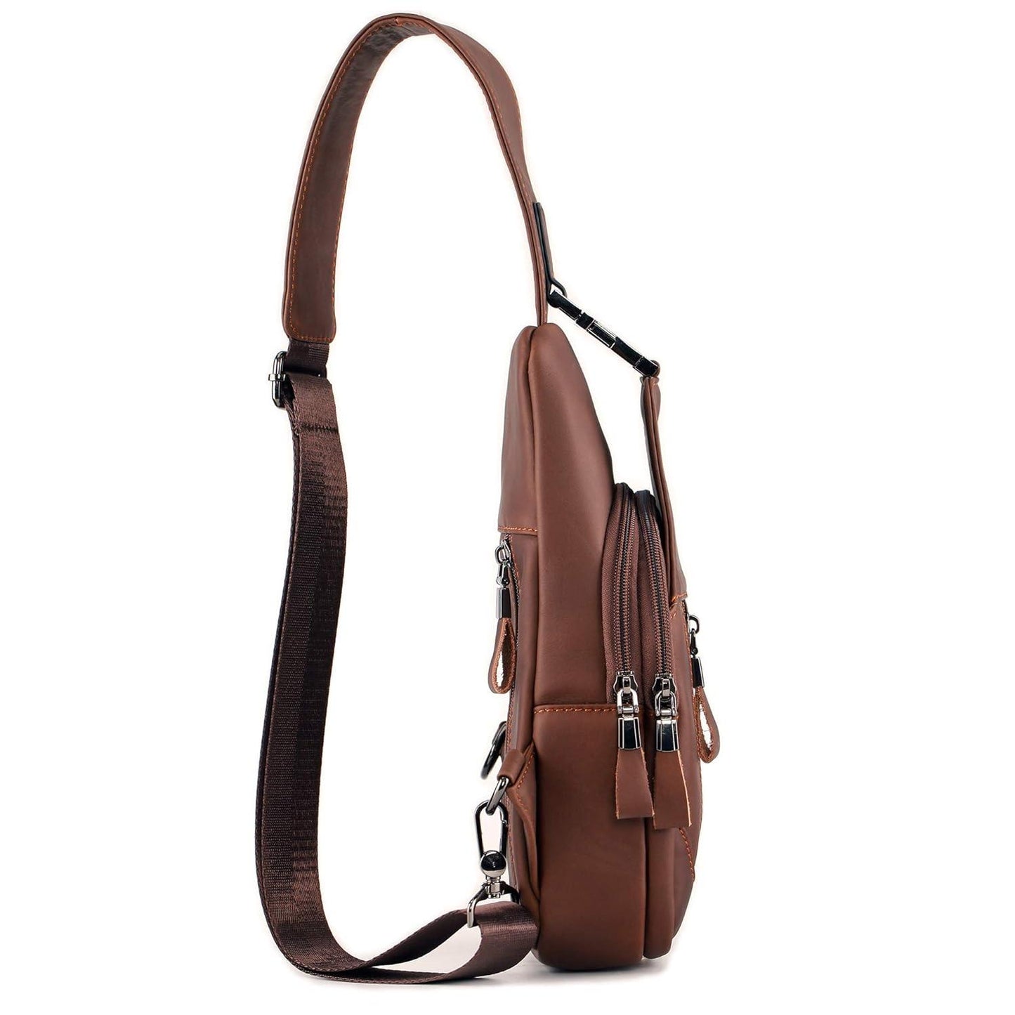 Genuine Leather Coffee Sling Backpack FR Fashion Co.