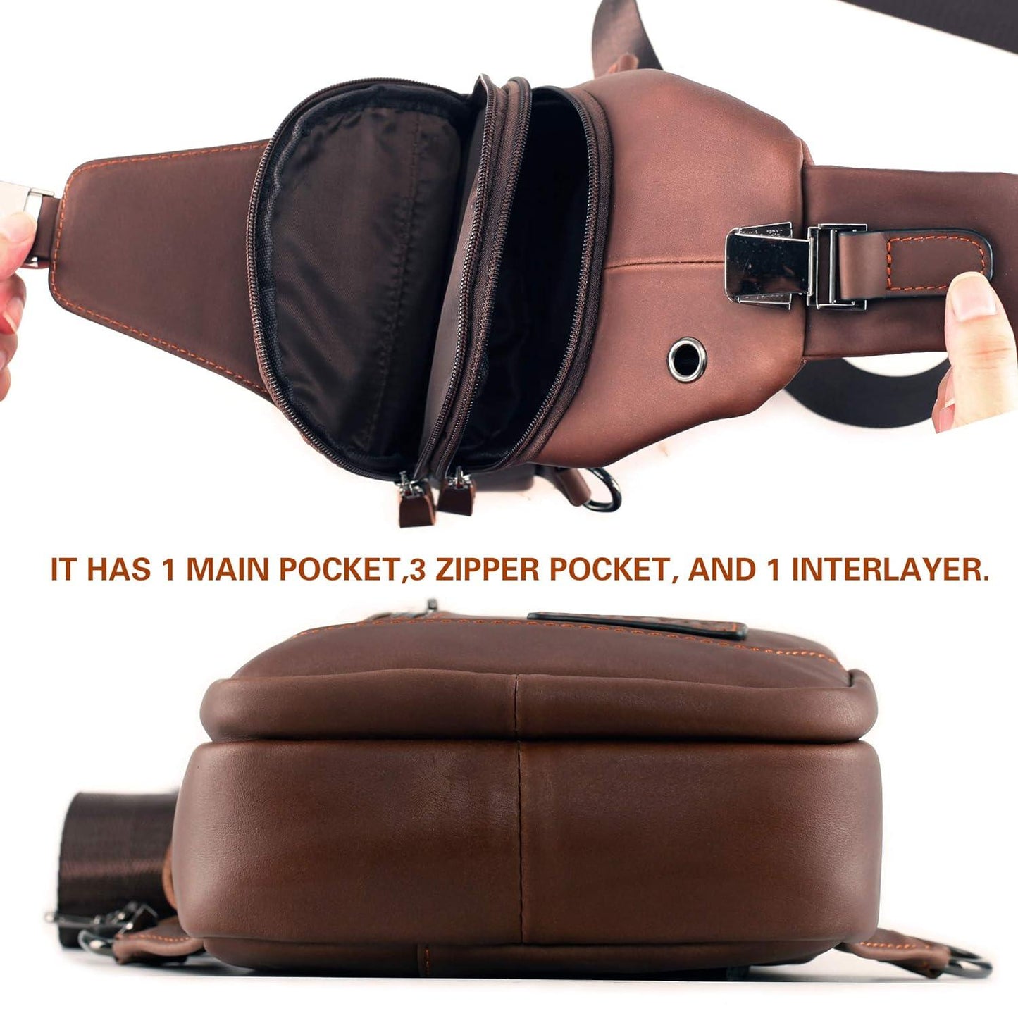 Genuine Leather Coffee Sling Backpack FR Fashion Co.