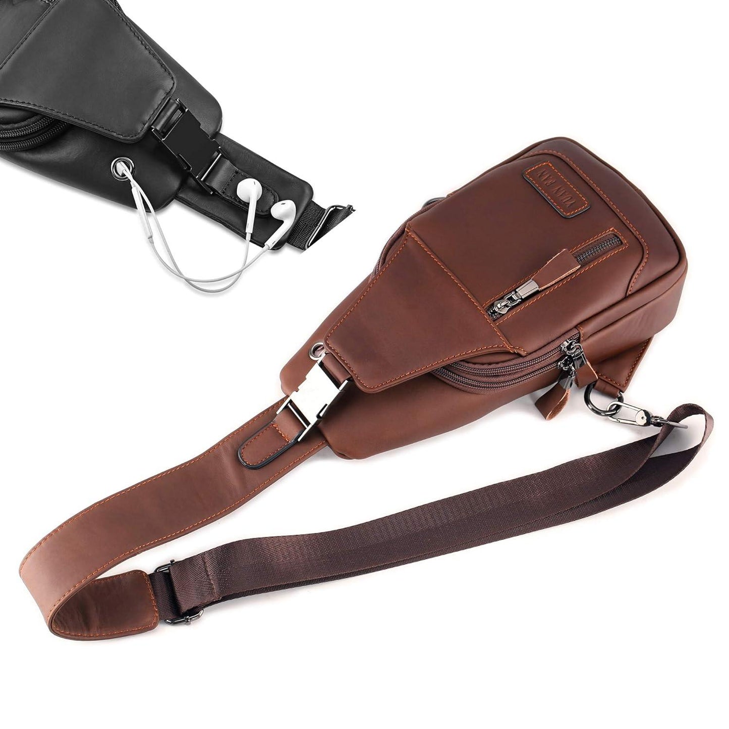 Genuine Leather Coffee Sling Backpack FR Fashion Co.