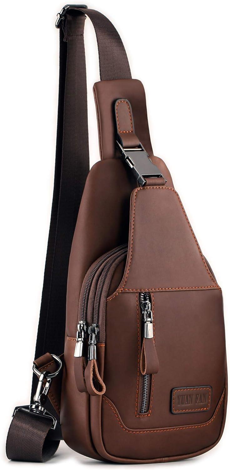 Genuine Leather Coffee Sling Backpack FR Fashion Co.