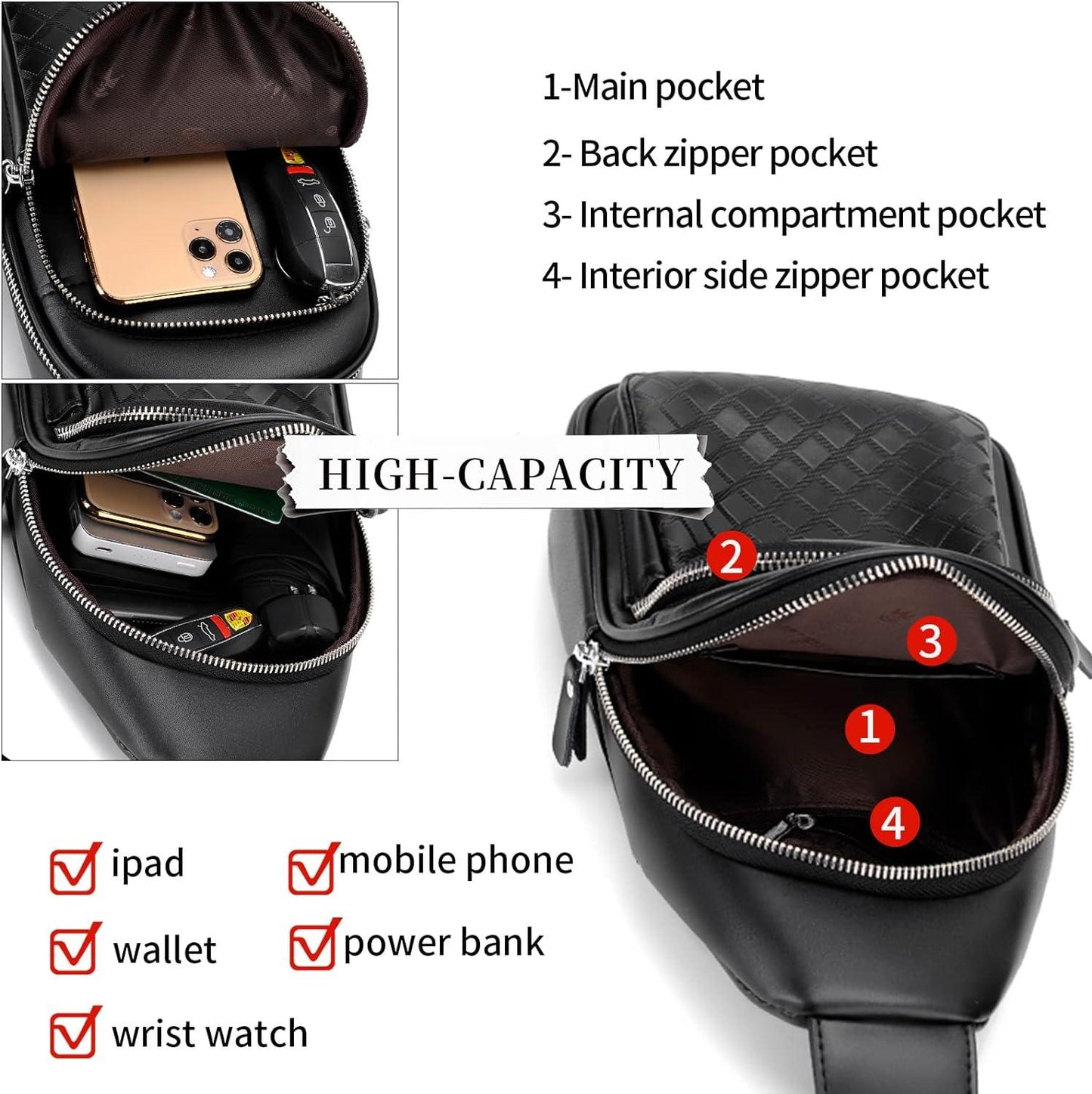 Vegan Leather Lightweight Sling Backpack for Men FR Fashion Co.