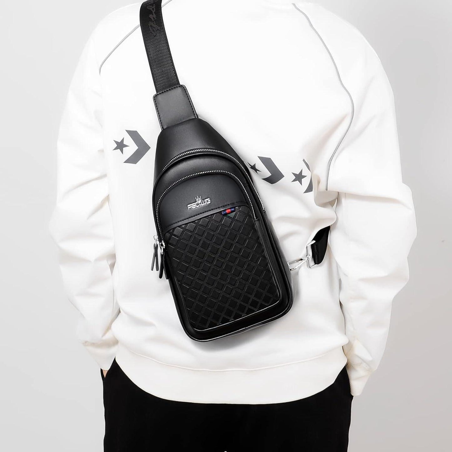 Vegan Leather Lightweight Sling Backpack for Men FR Fashion Co.