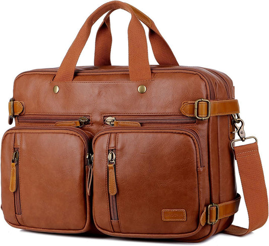 Men's 16' Leather Hybrid Briefcase Backpack FR Fashion Co.